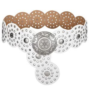 6837 Women's Boho Disc Belt Wide Western Leather Belt Vintage Concho Waist